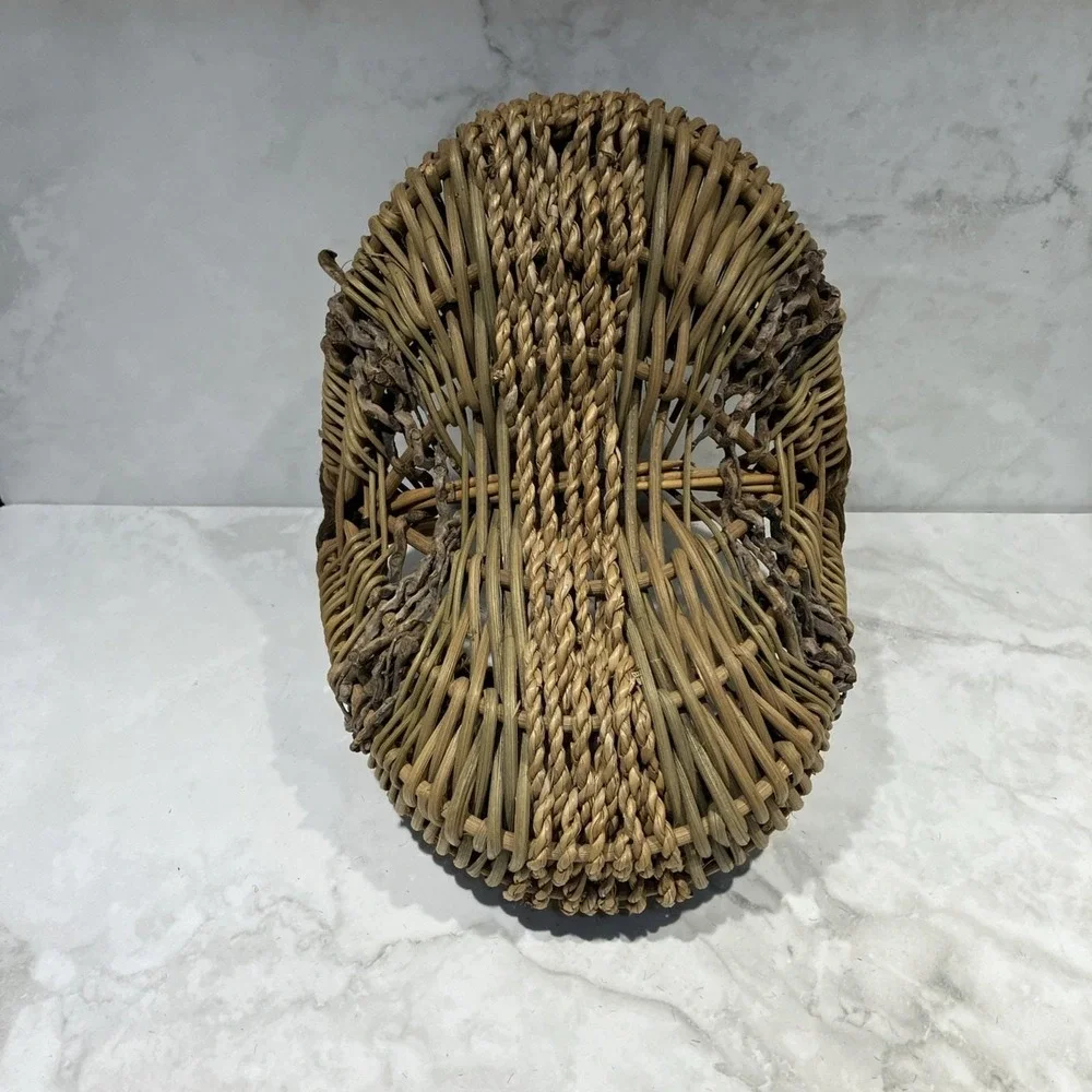 Vintage Woven Buttocks/Butt Basket Primitive Folk Art Rustic Egg Gathering Boho